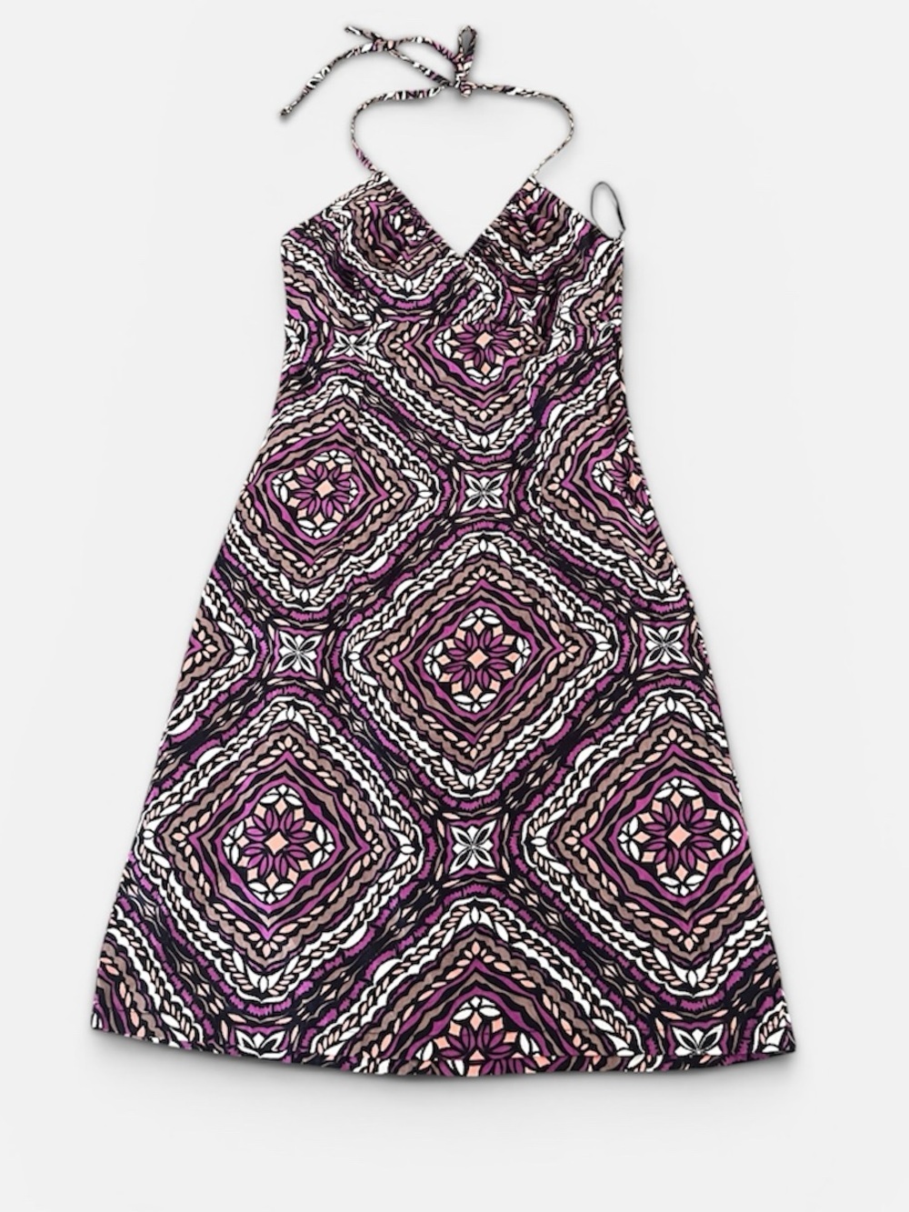 Y2K H&M Divided Halter Mini Dress Purple Geometric Medallion Print Size 4 - Picture 2 of 6